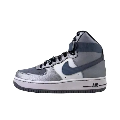 Nike Air Force 1 Амортизация Износостойкие Высокие Кроссовки для скейтбординга Мужские Серебристо-синие Белые
