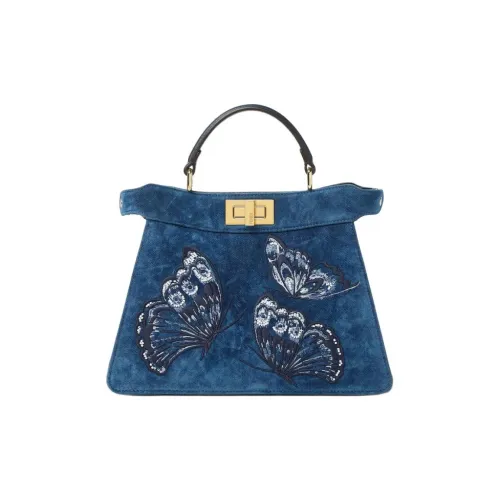 FENDI Peekaboo ISeeU Denim Однокомнатная Сумка Маленькая Женская Синяя