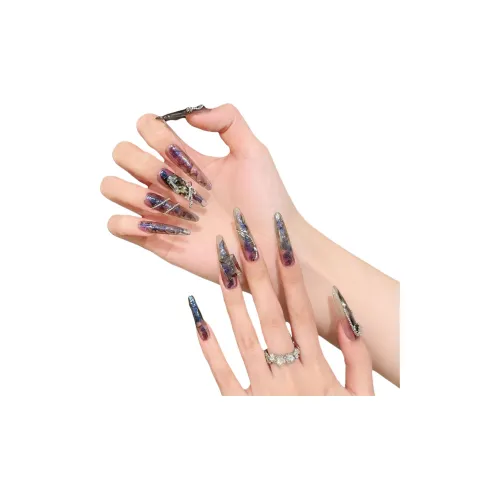 Yun Yue Joe Готический стиль Бабочка Большой Ромб Стальной Бусина False Nail Острый тип Синий-фиолетовый Смузи Coquette