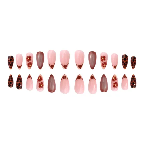 Stubborn Французский Леопардовый принт False Nail Градиентный Накладные ногти MID Длина (размер в длину) Миндаль Овал Смешанный цвет Jump Цвет Coquette