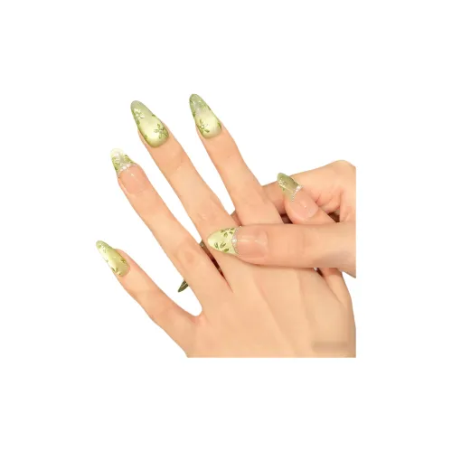 Yun Yue Joe Весна Infused Ручной работы Цветочный дизайн False Nail Средний ЛАДЬЕР Зеленый Однотонный Кошачий глаз