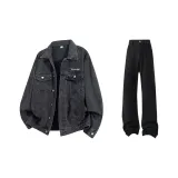 Чёрная серая куртка + чёрные джинсы