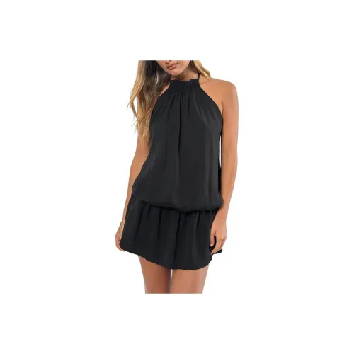 Motel Rocks Veloria Halterneck Мини Платье Черный Шифон с LG Без рукавов Платье Женское