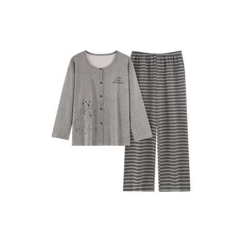 Qian Rise Полосы Щенок Женские Пижамные комплекты