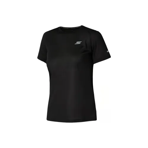 Skechers Реглан-рукав Т-рубашка Женская Угольно-черная