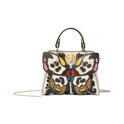 FENDI Peekaboo Телячья кожа Одно плечо Сумка Мини Женские Черный Белый Многоцветный