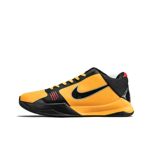 nike Zoom Kobe 5 Брюс Ли Kobe 5 Нескользящий Легкий Низкий Топ Баскетбольные кроссовки для игры Мужской Желтый