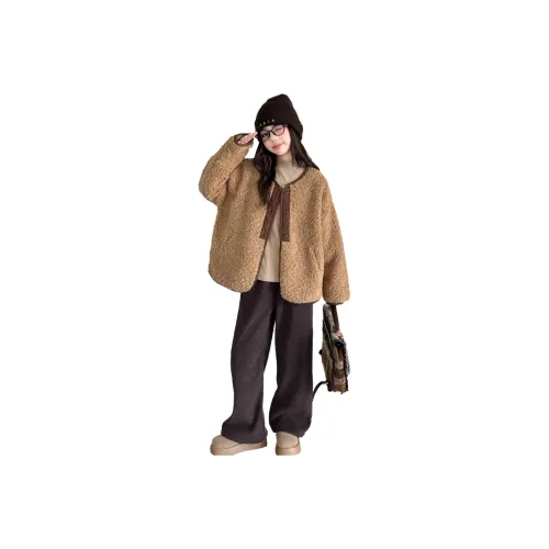 Qiao Ni Tong Комплекты одежды Коричневое пальто + хаки базовый слой + кофейные штаны школьного возраста повседневная спортивная одежда