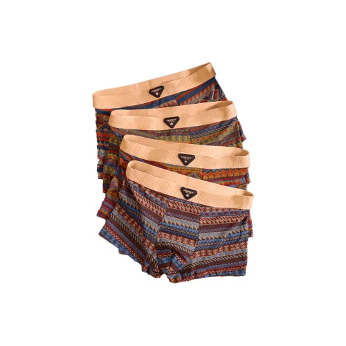 LOUGHNEA Многоцветная клетка Коричневый + Ромб узор Оранжевый + Волна узор Синий + Полосы Серый 4 упаковки мужские боксеры