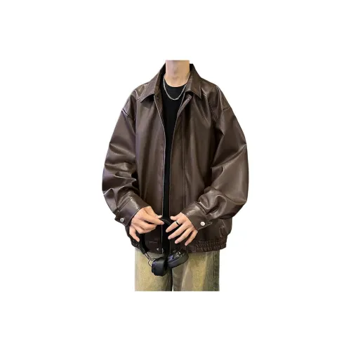 TUOFEI Кофейный Унисекс Кожаные куртки