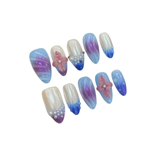 KDOW Aurora Beach Western 3D-эффект Броги Тисненый Aurora Icy Clear Жемчужный Искусственные Ногти Almond