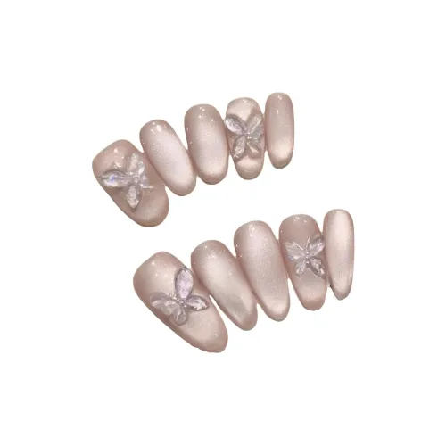 Rui Jin Премиум Ice Crystal Butterfly Handcrafted False Nail MID Длина Свет Однотонный Милый 26мм