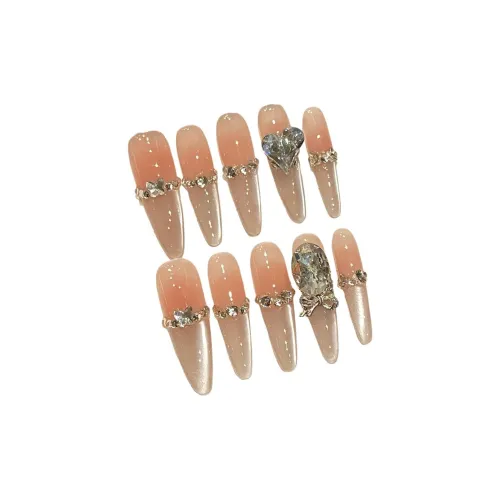 XIAMEIYU Боковая сторона Свет Кошачий глаз Румяна с Прозрачными Стразами False Nail Заостренный Тип Ледяная прозрачность Розовый Смузи Coquette