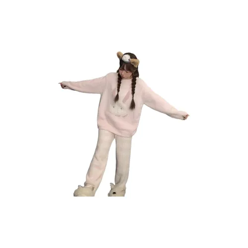 Dippanis Круглый вырез Розовые полосы Кролик Женские Пижамные комплекты