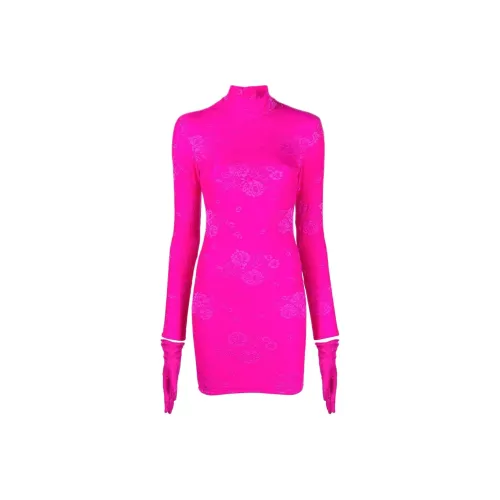 Balenciaga Розово-красные Женские Длинные Платья с Длинными Рукавами