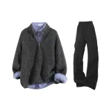 Топ угольно-серого цвета + черные штаны