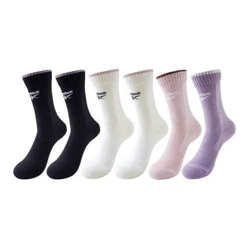 Reebok совместный бренд [6 пар] 2 черных + 2 белых + фиолетовый + розовый женские носки MID до икры