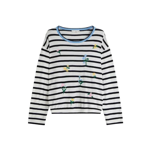 Inman Белый подкладочная ткань Синие полосы Женская трикотажная одежда