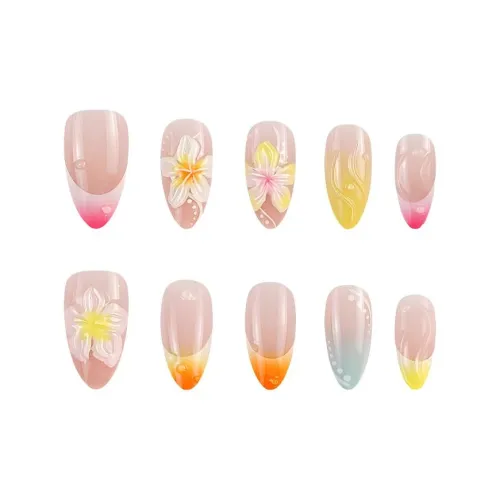Stubborn Модный Сладкий стиль Многоцветный Цветочный False Nail 24 шт 3D Nail Art Миндаль Овал Многоцветный Smudge