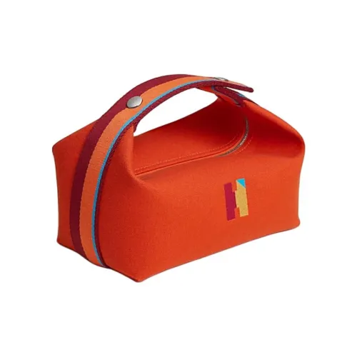 HERMES Невеста a Brac Хлопок Туалетная сумка Маленькая Женская 9J Feu Пламенно-оранжевый