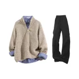 Овсяной топ + черные штаны