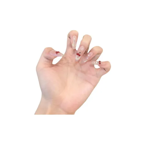 XIAMEIYU Smile Кошачий глаз Французский Ручной рисунок Cute Cherry Glitter Блестящий Розовый Nail Art 26mm False Nail Oval Розовый Smudge Coquette