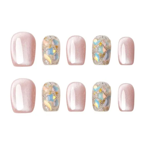 QUIET MOON Жасмин Попурри False Nail Короткий Розовый Jump Цвет Кошачий глаз 10 шт 1 комплект 14 мм