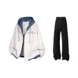 Светлый хаки + Haze синий куртка + черные джинсы