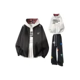 Чёрный+Белый Серый Свитшот+Чёрные Спортивные Штаны