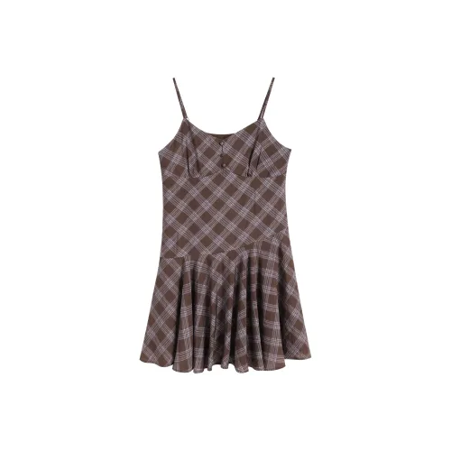 Migu Кофейная клетка Женские Платья без рукавов