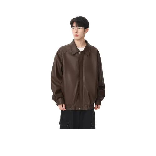 TUOFEI Кофейный Унисекс Кожаные куртки
