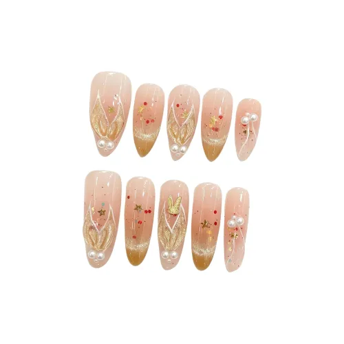 XIAMEIYU Golden Koi Fish с Искрящимся Кошачьим глазом Ручная работа Русалка Премиум False Nail Миндаль Золотой Смоки Кокетка