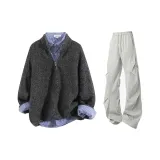 Топ угольно-серого цвета + светло-серые штаны