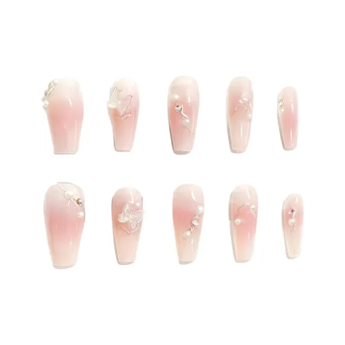 Stubborn 3D-эффект Бабочка Мягкий Роскошь Премиум Элегантность Кожа Подчеркивающий Искусственные Накладки для Ногтей MID Длина (размер в длину) Розовый Размытый