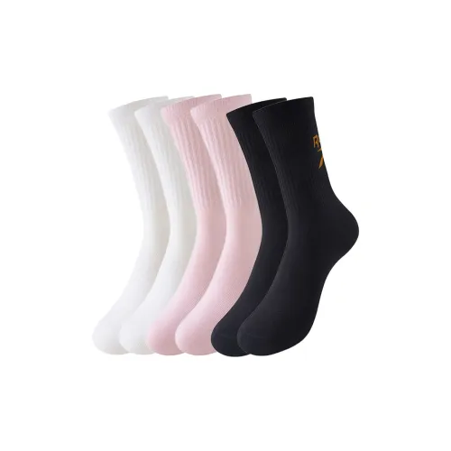 REEBOK [6 пар] 2 Черные 2 Белые 2 Розовые Женские носки MID до икры