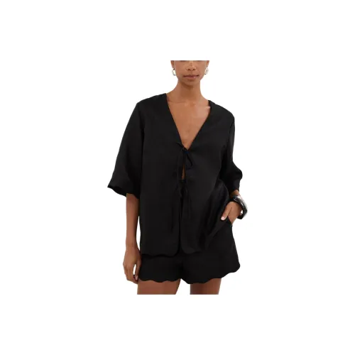 DISSH Черная Короткая Рубашка из Льна для Женщин