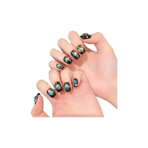 Yun Yue Joe Черный Эльф Пузырьки Handcrafted False Nail Короткий LADDER Готический Румяна Stain Кошачий глаз 15mm