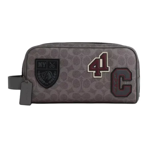 COACH Подпись Покрытый холст Путешественный Сумка для хранения Мужской Серый