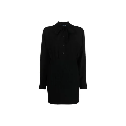 PRADA Черные Женские Длинные Платья с Длинными Рукавами