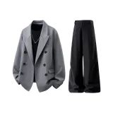 Серое пальто + черные штаны