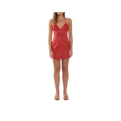 Perfect Stranger Linen Mini Dress Burnt Red Slip Dress Women's