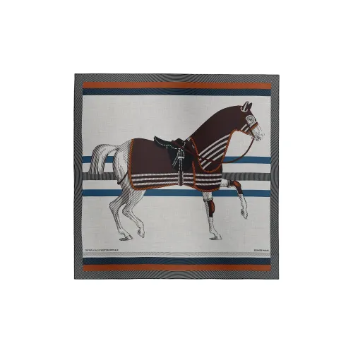 HERMES Кашемир Шелковые Шарфы Мужской Светло-Серый Сливовый Средне-Синий