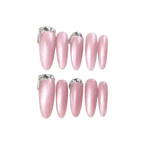 LIANJING [Луна Драгоценный камень] Ручная носка для ногтей Пудра Spar Кошка's Eye Длинный для ногтей Наклейка Мягкий Характер Белый 30MM Овал