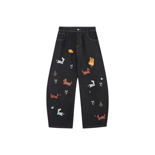 ZHYJ Джинсы Унисекс Весна Осень Свободный крой Модный бренд Широкие брюки