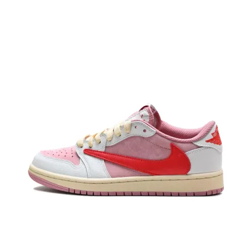 Travis Scott x Jordan Air Jordan 1 Low Топ Винтажные Баскетбольные Кроссовки Унисекс Розовый Белый