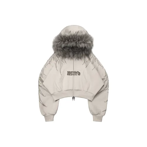 NAMED COLLECTIVE FALLEN Искусственный мех STUDDED Crop ZIP Толстовка Кость Куртки Пальто Женские