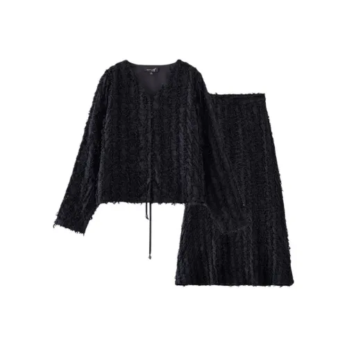 OUNIXUE Черный Женские Повседневные Костюмы