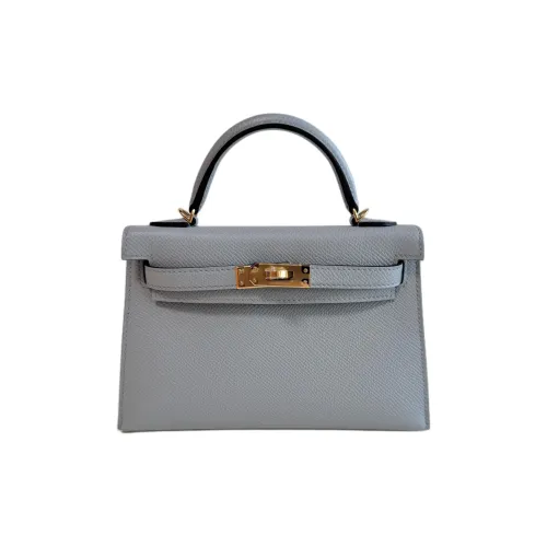 HERMES Mini Kelly 2nd Generation Эпсомская кожа Сумка Мини Женская 8UBleu Ледниково-голубой