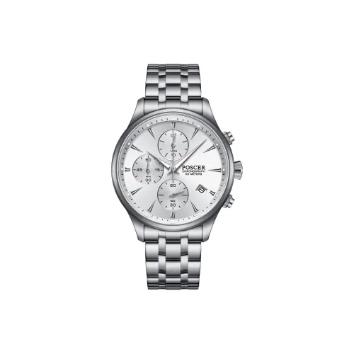POSCER Кварцевый механизм ремешок из нержавеющей стали мужские часы белый циферблат