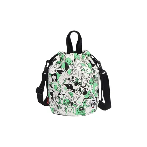 CHUMS Хлопок Круглая Сумка на шнурке Сумка через плечо Мини Унисекс Зеленый Белый